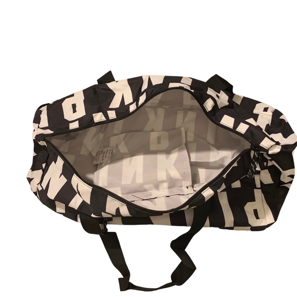 PINK Victoria's Secret PINK all over Logo in Black White Duffle Tote Gym bag - Picture 4 of 6